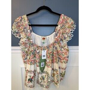 NWT FARM Rio Delicate Forest Scarves Floral Blouse Top Ruffle Sleeve M